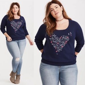 TORRID NAVY BUTTERFLY HEART SWEATER